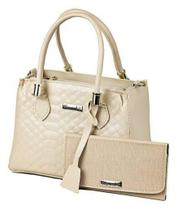 Kit Bolsa Feminina Transversal com Alça de Mão Texturizado + Carteira de Mão Bege Lançamento