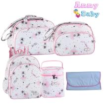 Kit Bolsa G + Bolsa P + Mochila P + Porta mamadeira e Trocador Maternidade Bailarina - KBG0009