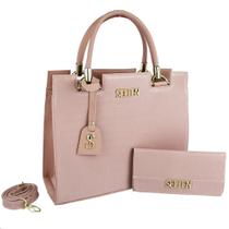 Kit Bolsa Handbag Textura Croco Alça Removível e Carteira - Selten