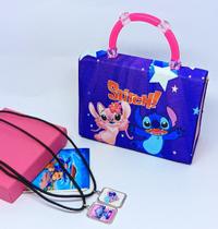 Kit Bolsa Infantil Mini Bag Cute Alça Pérola Personagem Disney Stitch e Lilo Angel + Colar Duplo Amizade Best Friends Kit Bolsa Infantil Mini Bag Cute Alça Pérola Personagem Disney Stitch e Lilo Angel + Colar Duplo Amizade Best Friends