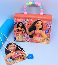 Kit Bolsa Infantil Mini Bag Cute Princesa Moana o Filme Alça Mão Pérola + Colar Gargantilha com Pingente 3D para Criança