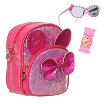 Kit Bolsa Infantil Princesa Com Brilho vira Mochilinha de Criança Com Gloss Labial e Óculos - Pemania