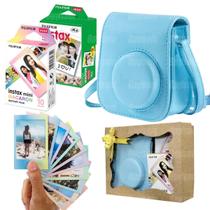 Kit Bolsa Instax Mini Azul Com Caixa De Presente + 20 Fotos + Filme Macaron - fujifilm