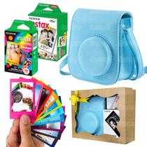 Kit Bolsa Instax Mini Azul Com Caixa De Presente + 20 Fotos + Filme Rainbow