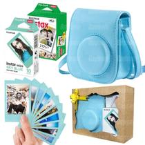 Kit Bolsa Instax Mini Azul Com Caixa De Presente + 20 Fotos + Filme Sky Blue - fujifilm