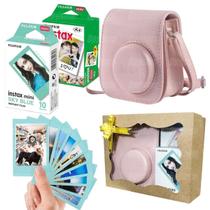 Kit Bolsa Instax Mini Branca + 20 Fotos + 10 Fotos Sky Blue Com Caixa De Presente Rosa