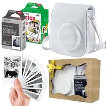 Kit Bolsa Instax Mini Branca Com Caixa De Presente + 20 Fotos + Filme Preto e Branco