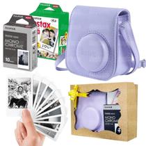 Kit Bolsa Instax Mini Lilás Com Caixa De Presente + 20 Fotos + Filme Preto e Branco
