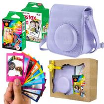 Kit Bolsa Instax Mini Lilás Com Caixa De Presente + 20 Fotos + Filme Rainbow