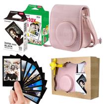Kit Bolsa Instax Mini Rosa Com Caixa De Presente + 20 Fotos + Filme Black