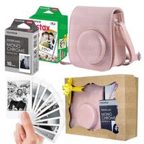 Kit Bolsa Instax Mini Rosa Com Caixa De Presente + 20 Fotos + Filme Preto e Branco - fujifilm