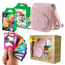 Kit Bolsa Instax Mini Rosa Com Caixa De Presente + 20 Fotos + Filme Rainbow