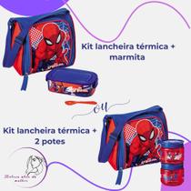 Kit Bolsa Lancheira Térmica Homem-Aranha + Marmita ou 2 Potes Volta às Aulas com Mais Diversão