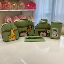 Kit Bolsa/Mala 5 Peças Tema Safári Bolsa Maternidade para Bebê