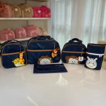 Kit Bolsa/Mala 5 Peças Tema Safári Bolsa Maternidade para Bebê