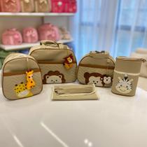 Kit Bolsa/Mala 5 Peças Tema Safári Bolsa Maternidade para Bebê