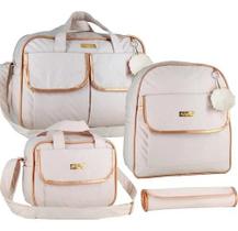 Kit Bolsa Mala Bebê Saída Maternidade Mochila 4 Peças Matelassê Luxo Branco Pérola