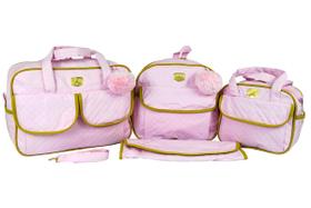 Kit Bolsa Mala Bebê Saída Maternidade Mochila 4 Peças Matelassê Luxo Rosa