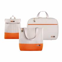 Kit Bolsa Mala e Mochila Maternidade Coleção Cores - Creme e Laranja