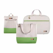 Kit Bolsa Mala e Mochila Maternidade Coleção Cores - Creme e Verde