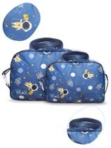 Kit Bolsa Mala Saída Maternidade Astronauta 2 Peças Reforçada Impermeável Menino Bebê