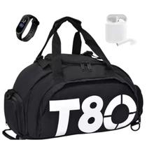 Kit Bolsa Mala T80 Transversal Academia Viagem Relógio Fone