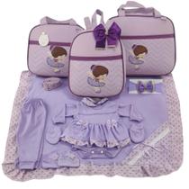 Kit bolsa maternidade 3 peças bailarina lilás + saida maternidade body Kit bolsa maternidade 3 peças bailarina lilás + saida maternidade body