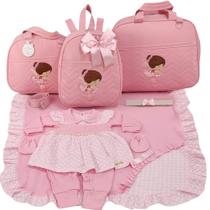 Kit bolsa maternidade 3 peças bailarina rosa + saida maternidade