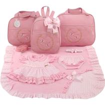 Kit bolsa maternidade 3 peças borboleta rosa + saida maternidade - LET BABY BOLSAS DE MATERNIDADE