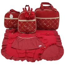 Kit bolsa maternidade 3 peças borboleta vermelho + saida maternidade