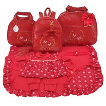 Kit bolsa maternidade 3 peças borboleta vermelho + saida maternidade