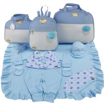 Kit bolsa maternidade 3 peças chevron azul + saida maternidade