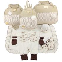 Kit bolsa maternidade 3 peças chevron bege + saida maternidade