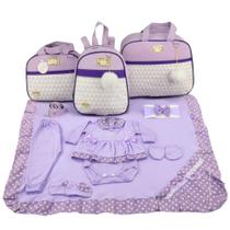 Kit bolsa maternidade 3 peças chevron lilas + saida maternidade body lilas