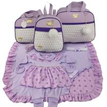 Kit bolsa maternidade 3 peças chevron lilas + saida maternidade