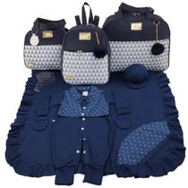 Kit bolsa maternidade 3 peças chevron marinho + saida maternidade