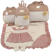 Kit bolsa maternidade 3 peças chevron nude + saida maternidade menina Kit bolsa maternidade 3 peças chevron nude + saida maternidade menina