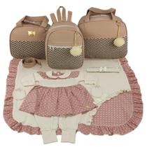 Kit bolsa maternidade 3 peças chevron nude + saida maternidade menina Kit bolsa maternidade 3 peças chevron nude + saida maternidade menina