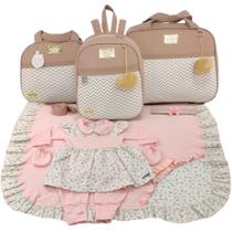 Kit bolsa maternidade 3 peças chevron nude + saida maternidade menina