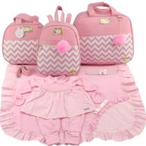 Kit bolsa maternidade 3 peças chevron rosa + saída maternidade - Let Baby Bolsas De Maternidade