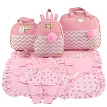Kit bolsa maternidade 3 peças chevron rosa + saída maternidade