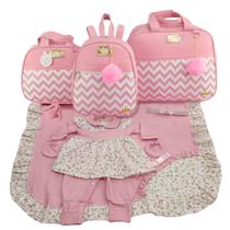 Kit bolsa maternidade 3 peças chevron rosa + saída maternidade Kit bolsa maternidade 3 peças chevron rosa + saída maternidade