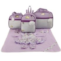 Kit bolsa maternidade 3 peças chevron + saida maternidade pompom