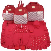 Kit bolsa maternidade 3 peças chevron vermelho + saida maternidade