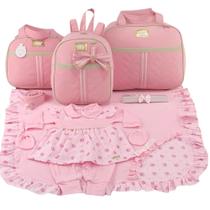 Kit bolsa maternidade 3 peças laço rosa + saida maternidade - Let Baby Bolsas De Maternidade