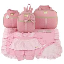 Kit bolsa maternidade 3 peças laço rosa + saida maternidade