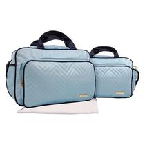 Kit Bolsa Maternidade 3 Peças Mescla Bolsa Grande + Bolsa Média + Trocador Ref 1091 - Mave Baby Cor:Azul Com Marinho