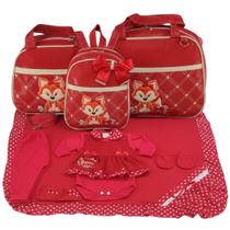 Kit bolsa maternidade 3 peças raposa rosa + saida maternidade