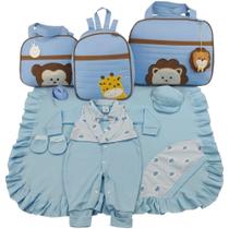Kit bolsa maternidade 3 peças safari azul + saida maternidade