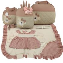 Kit bolsa maternidade 3 peças urso luxo nude + saida de maternidade